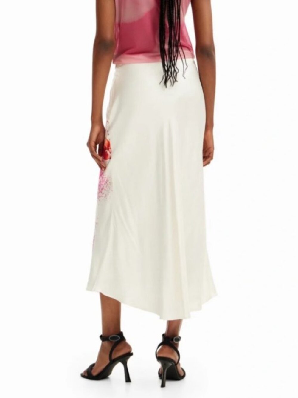 Desigual | Satin Slip Midi Skirt w Orchid Print - Picture 2 of 7